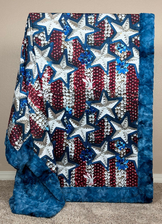 4th of July Stars on Blue Luxe Large 54x79 Minky Blanket