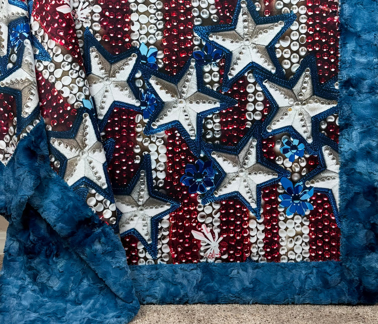 4th of July Stars on Blue Luxe Large 54x79 Minky Blanket