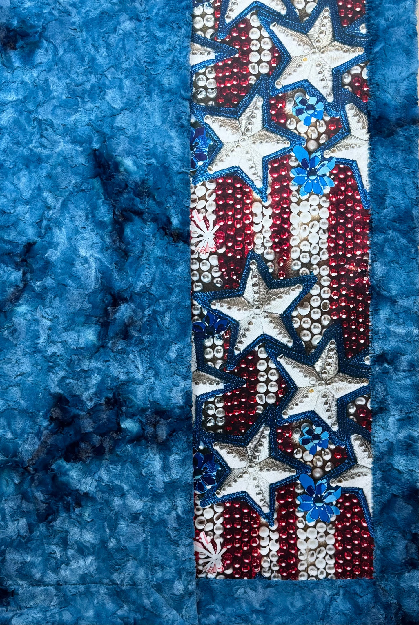 4th of July Stars on Blue Luxe Large 54x79 Minky Blanket