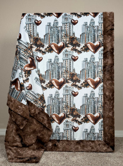 City in Love on Pinecone Luxe Large 56x79 Minky Blanket