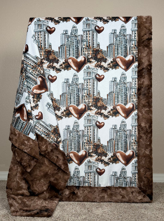 City in Love on Pinecone Luxe Large 56x79 Minky Blanket