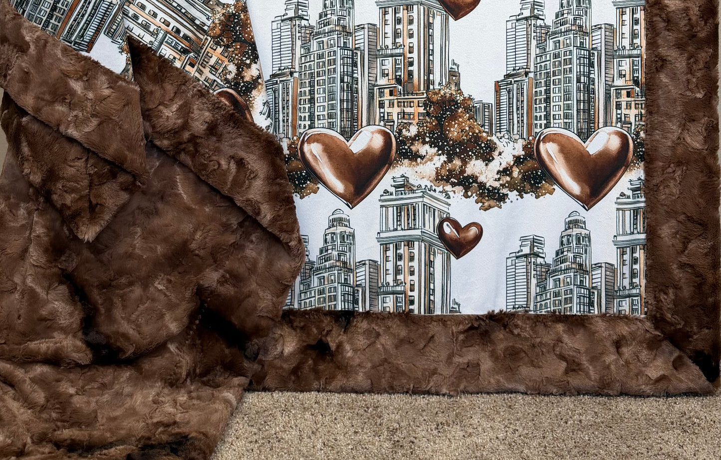 City in Love on Pinecone Luxe Large 56x79 Minky Blanket