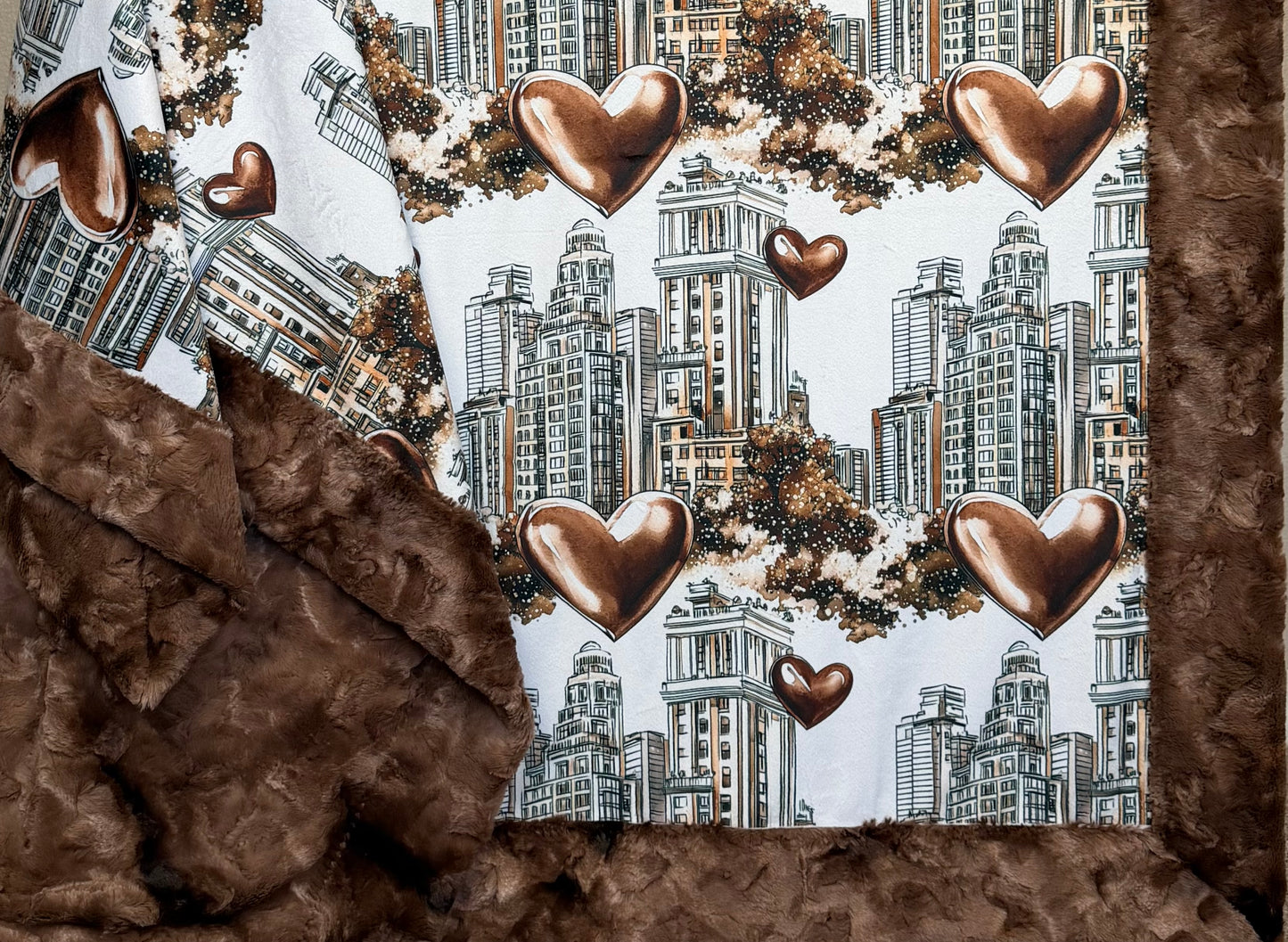 City in Love on Pinecone Luxe Large 56x79 Minky Blanket