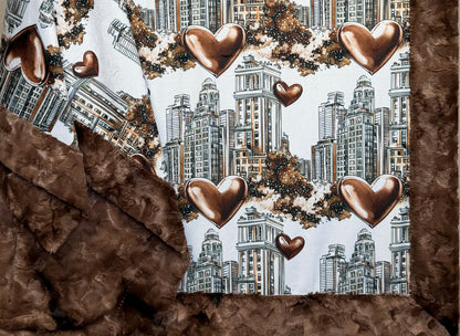 City in Love on Pinecone Luxe Large 56x79 Minky Blanket