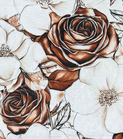 Flowers on Brown Luxe Large 55x79 Minky Blanket