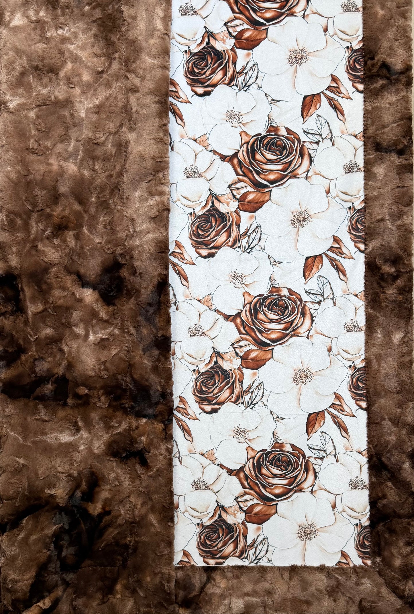 Flowers on Brown Luxe Large 55x79 Minky Blanket