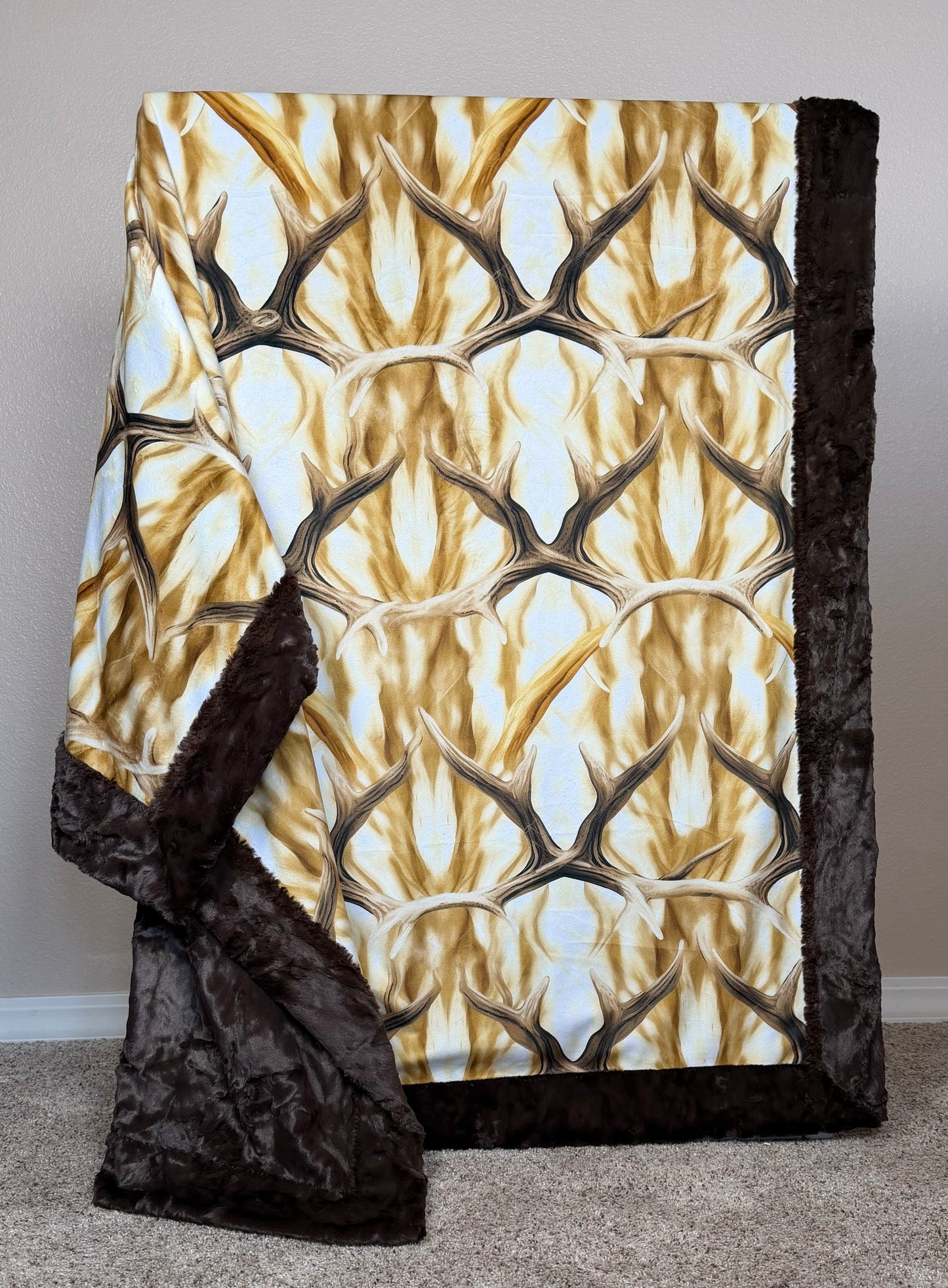 Antlers on Brown Luxe Large Minky Blanket 56x79