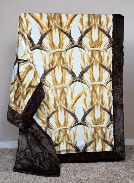 Antlers on Brown Luxe Large Minky Blanket 56x79