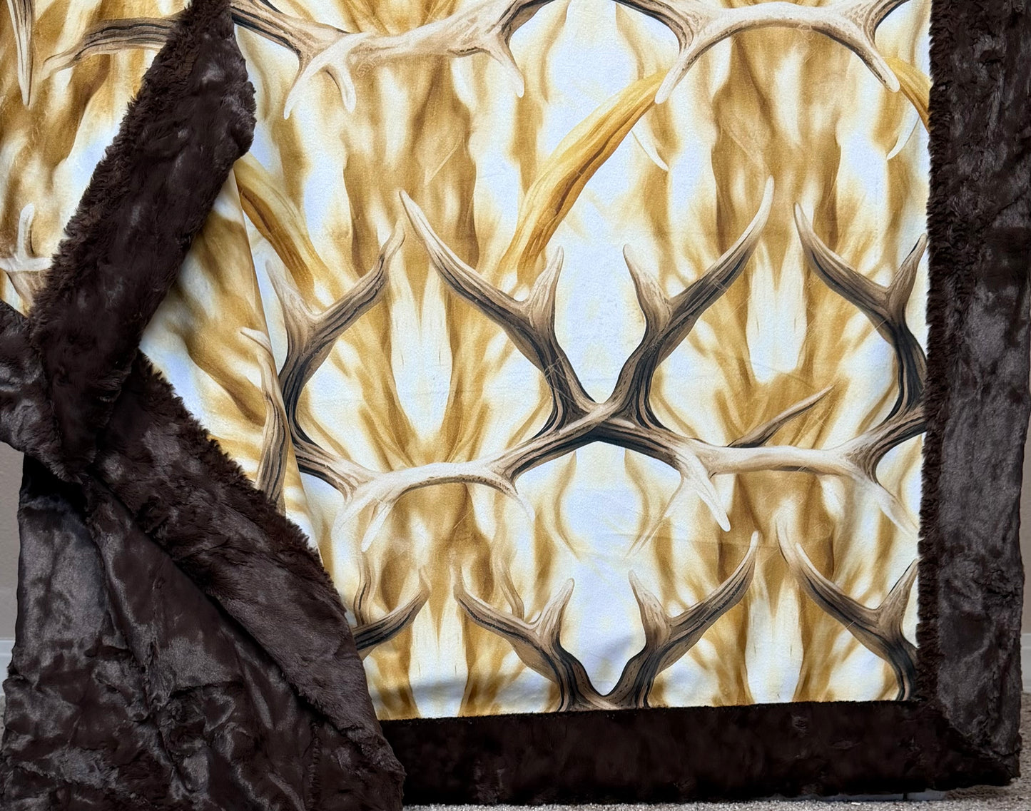 Antlers on Brown Luxe Large Minky Blanket 56x79