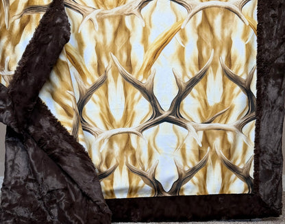 Antlers on Brown Luxe Large Minky Blanket 56x79