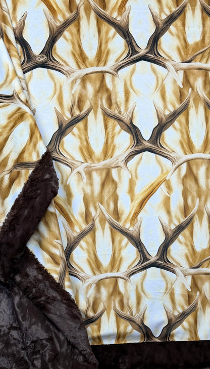 Antlers on Brown Luxe Large Minky Blanket 56x79