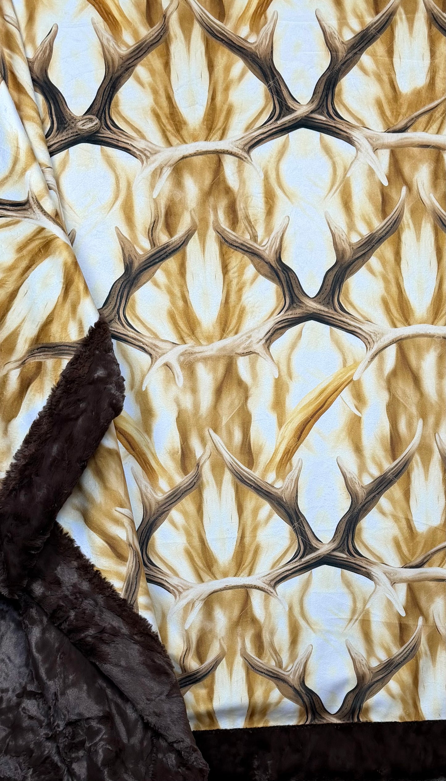 Antlers on Brown Luxe Large Minky Blanket 56x79