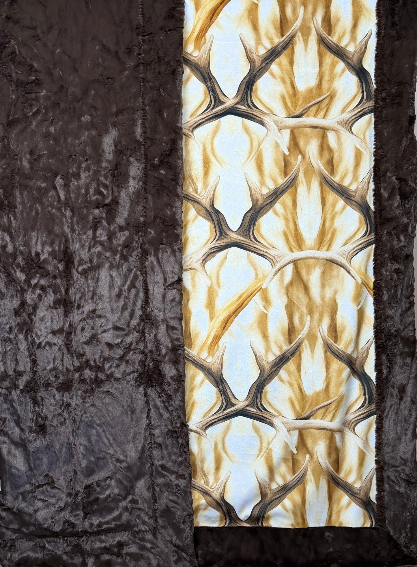 Antlers on Brown Luxe Large Minky Blanket 56x79