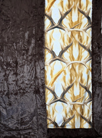 Antlers on Brown Luxe Large Minky Blanket 56x79