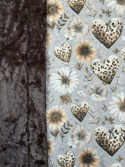 Hearts and Daisies on Brown Luxe Large 56x79 Minky Blanket