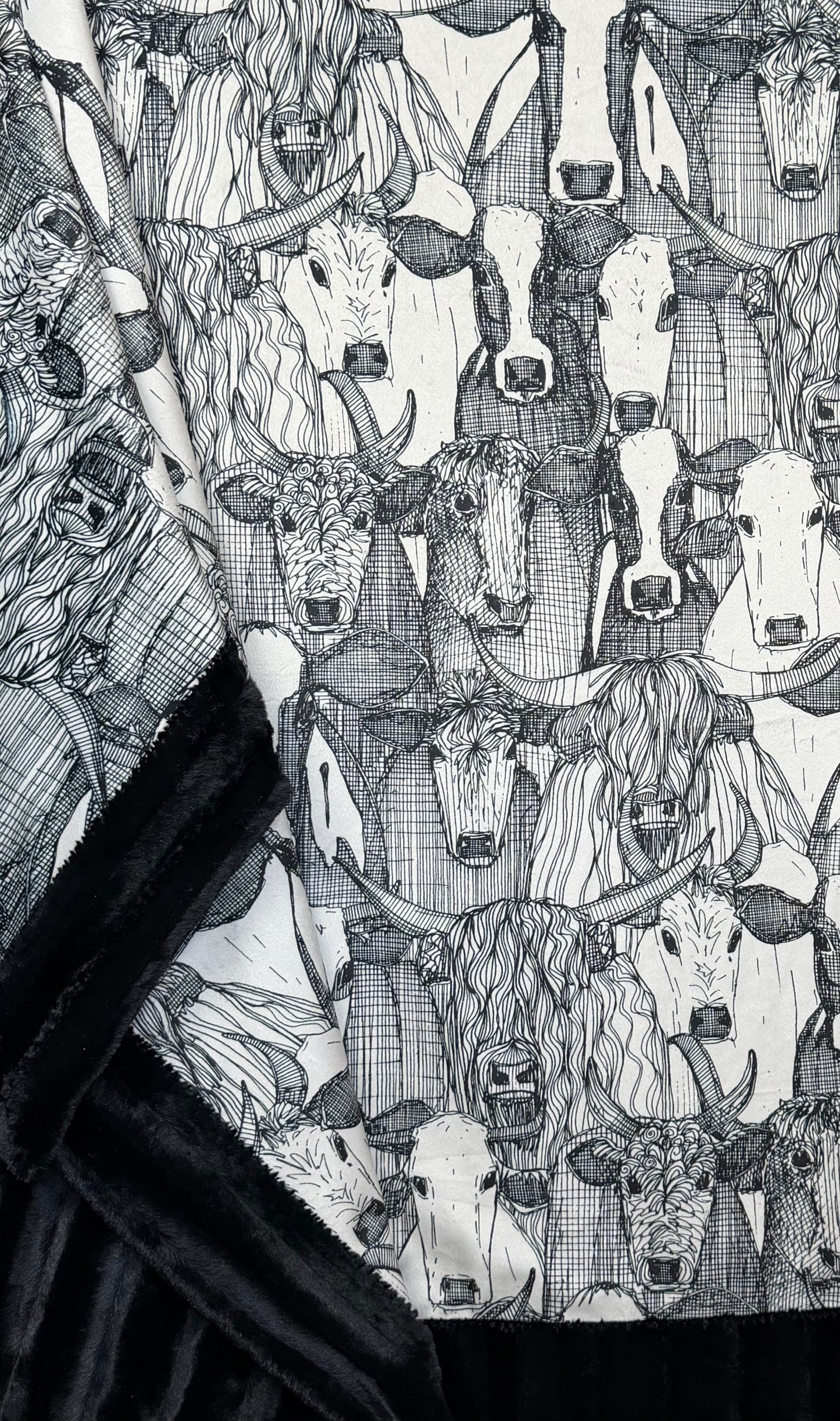 Cows on Black Luxe Large 55x79 Minky Blanket