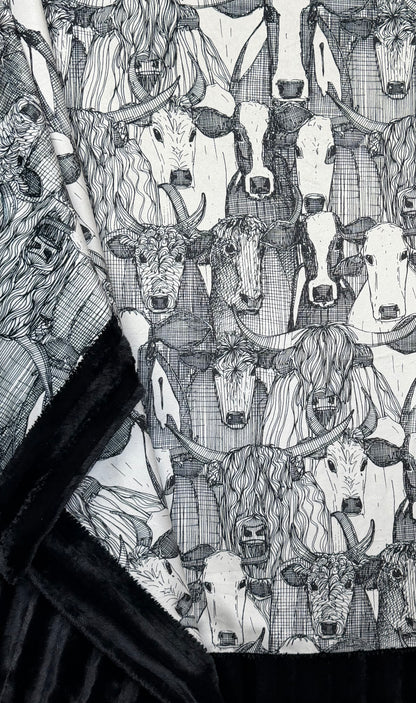 Cows on Black Luxe Large 55x79 Minky Blanket