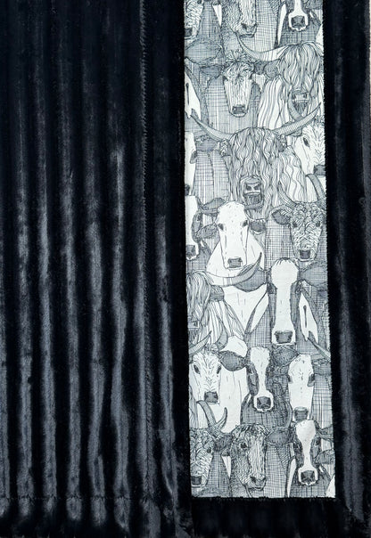 Cows on Black Luxe Large 55x79 Minky Blanket