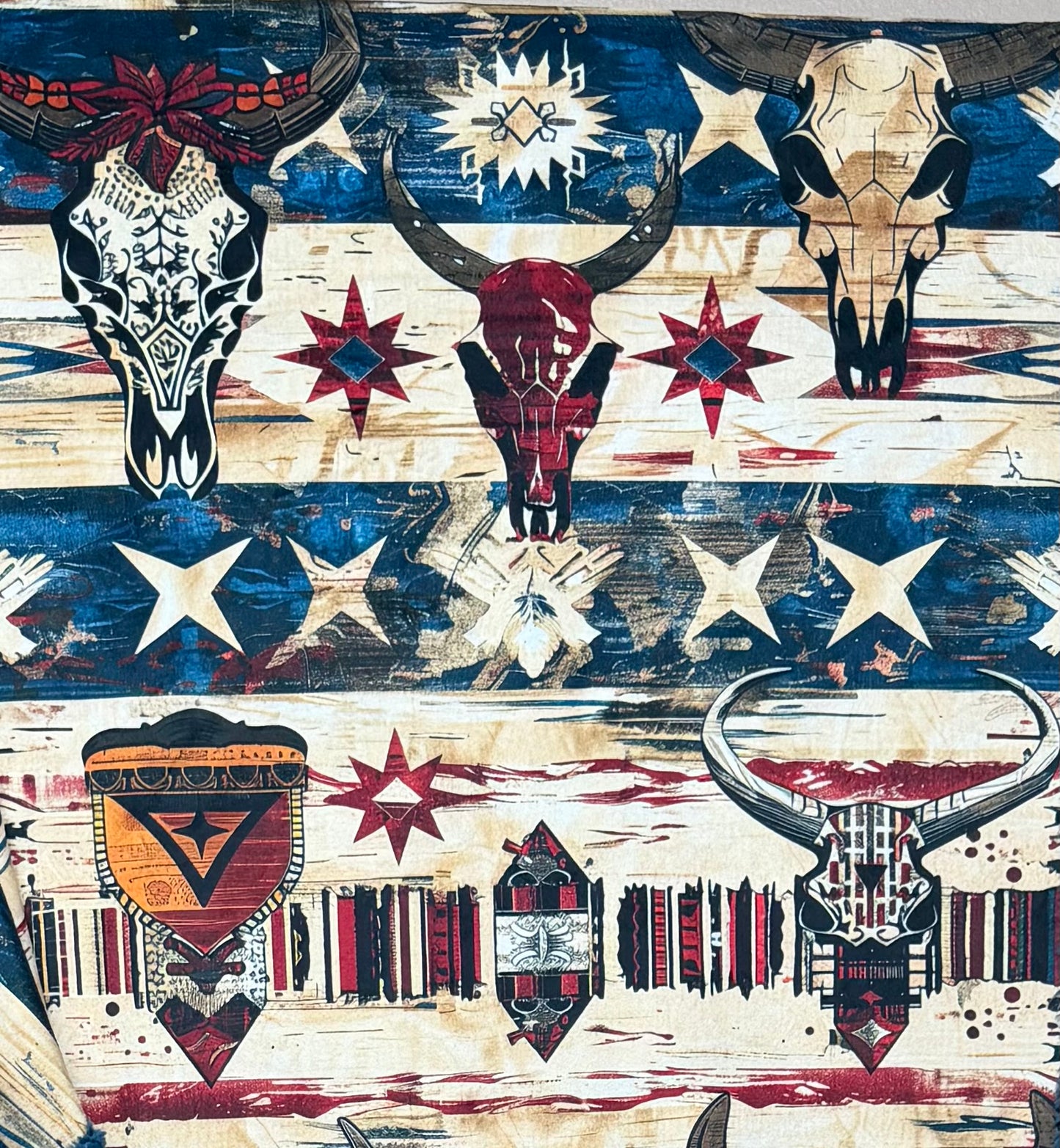 Wild West Cowboy Textures on Blue Poseidon Large 56x79 Minky Blanket