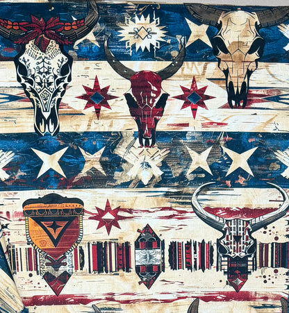 Wild West Cowboy Textures on Blue Poseidon Large 56x79 Minky Blanket