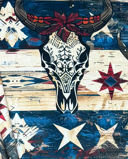 Wild West Cowboy Textures on Blue Poseidon Large 56x79 Minky Blanket