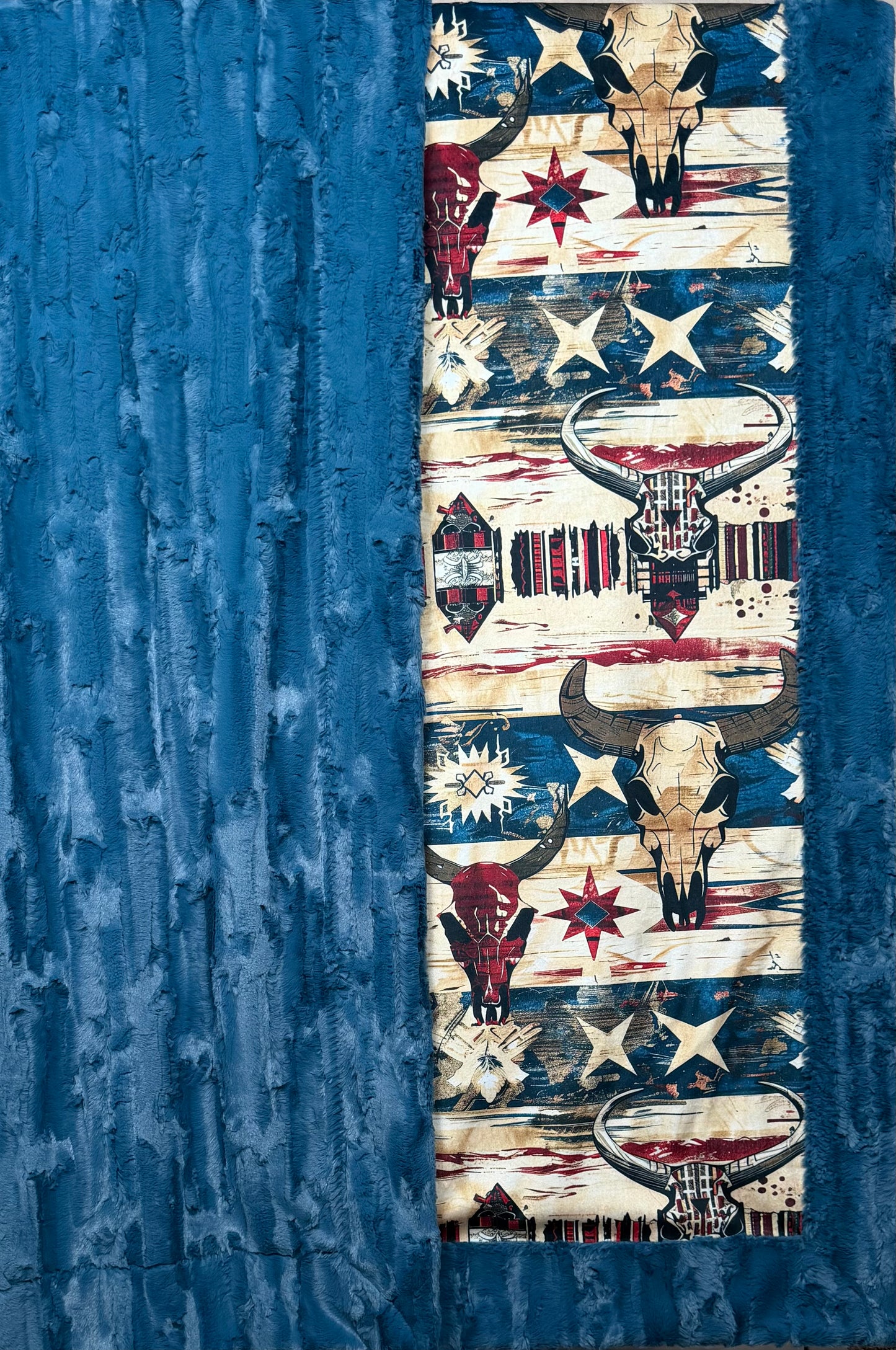 Wild West Cowboy Textures on Blue Poseidon Large 56x79 Minky Blanket