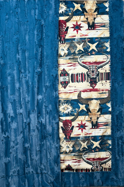 Wild West Cowboy Textures on Blue Poseidon Large 56x79 Minky Blanket