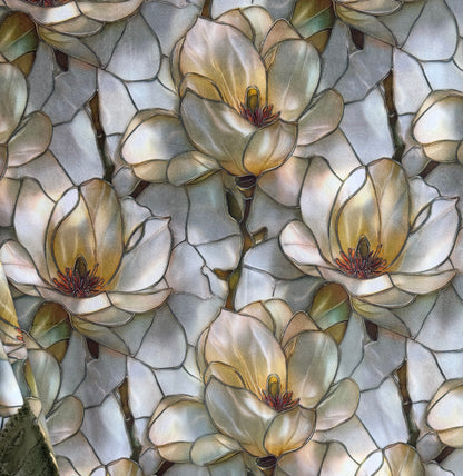 Stained Glass Flowers on Moss Green Luxe Large 55x79 Minky Blanket