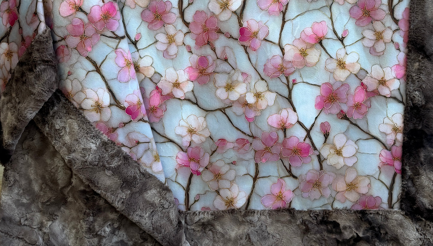 Cherry Blossoms on Brindle Luxe Large 56x79 Minky Blanket