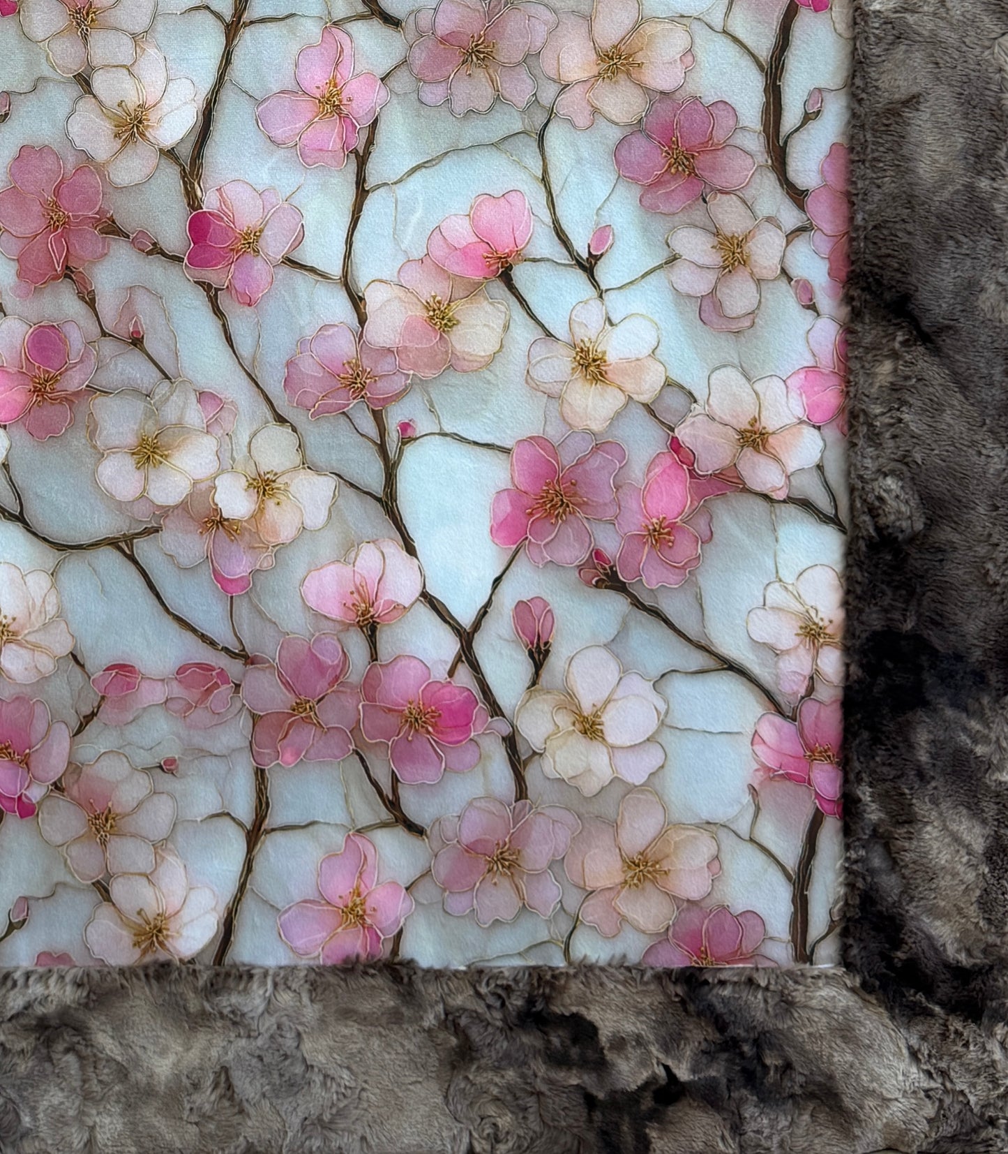 Cherry Blossoms on Brindle Luxe Large 56x79 Minky Blanket