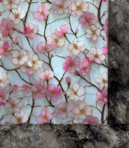 Cherry Blossoms on Brindle Luxe Large 56x79 Minky Blanket