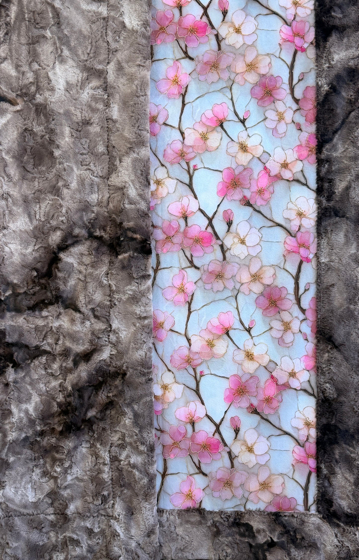 Cherry Blossoms on Brindle Luxe Large 56x79 Minky Blanket