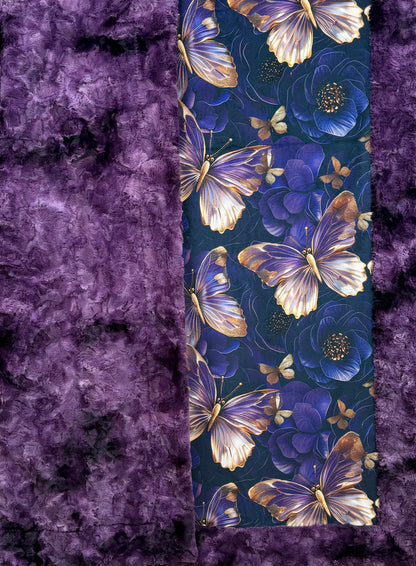 3-D Golden Butterflies on Plum Luxe Large 54x79 Minky Blanket