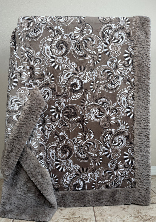 Paisley Taupe on Light Taupe Florence X-Large Adult Blanket 52x84