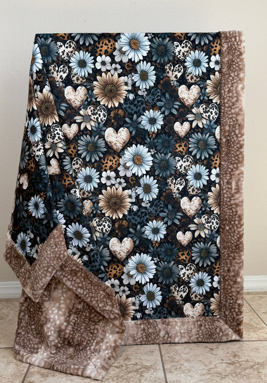 Hearts on Fawn Luxe Large 55x79 Minky Blanket