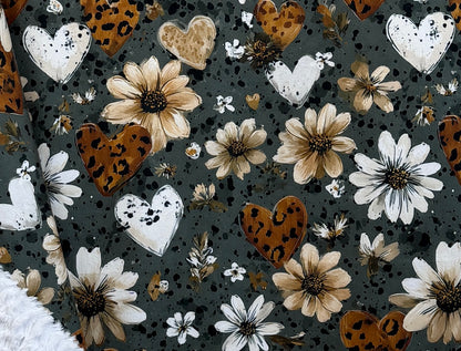 Hearts Floral on White Luxe Large 53x79 Minky Blanket