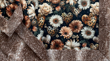Floral Hearts on Fawn Luxe Large 56x79 Minky Blanket