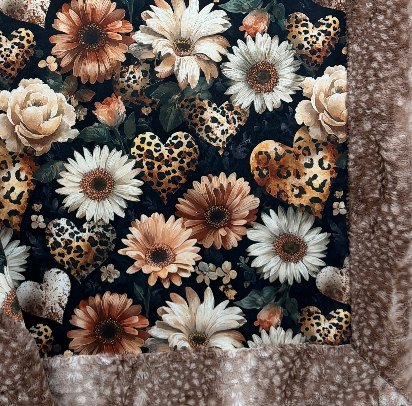 Floral Hearts on Fawn Luxe Large 56x79 Minky Blanket