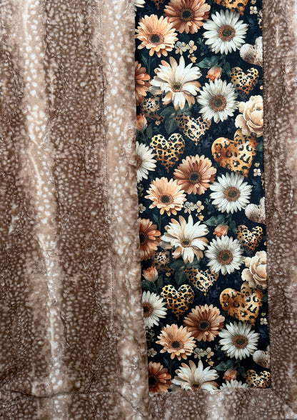 Floral Hearts on Fawn Luxe Large 56x79 Minky Blanket