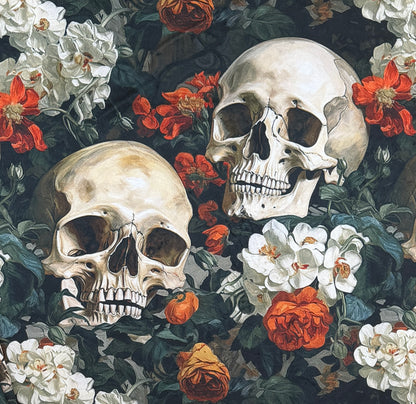 Skulls Floral on Fire Luxe Large 57x79 Minky Blanket