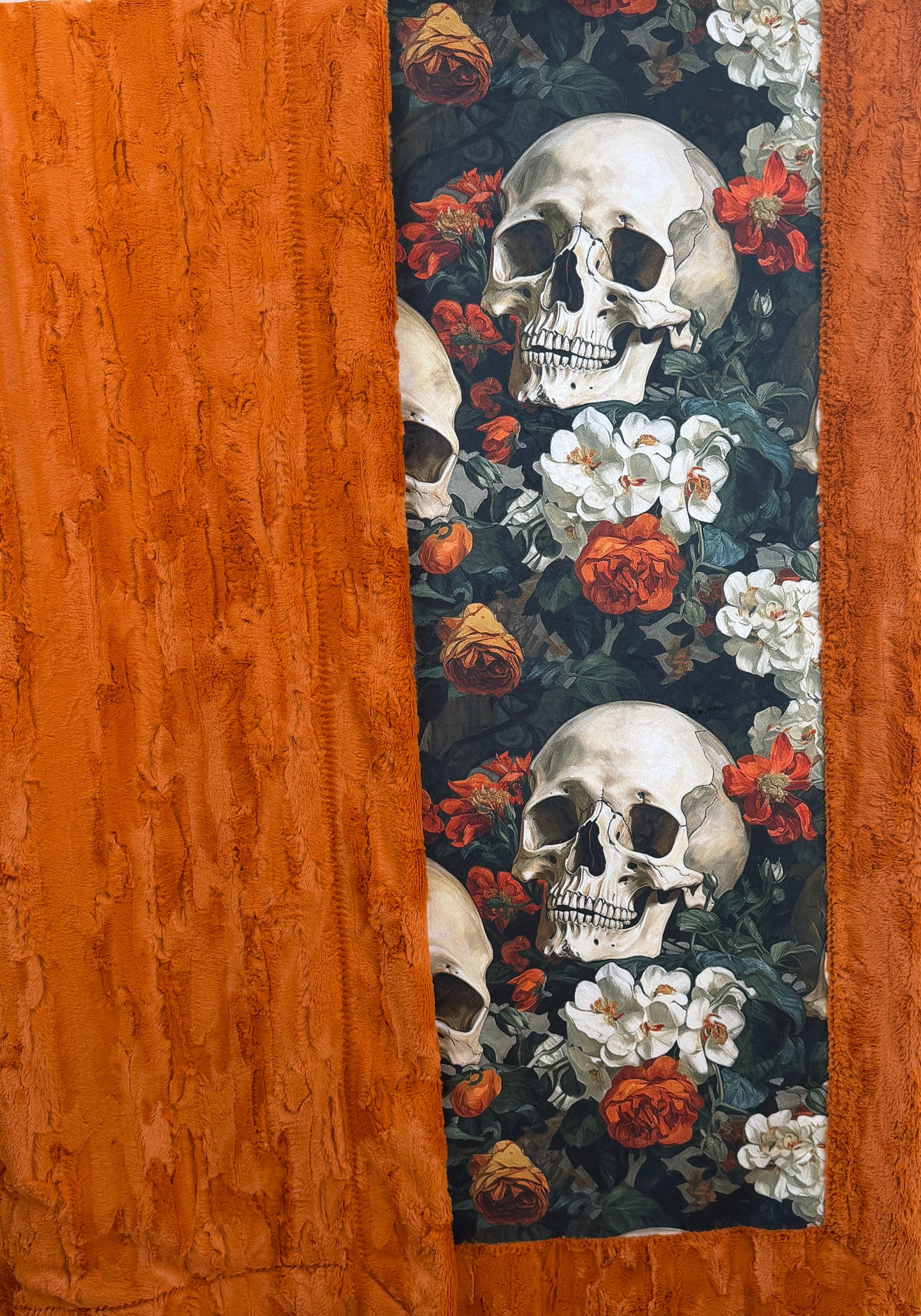Skulls Floral on Fire Luxe Large 57x79 Minky Blanket