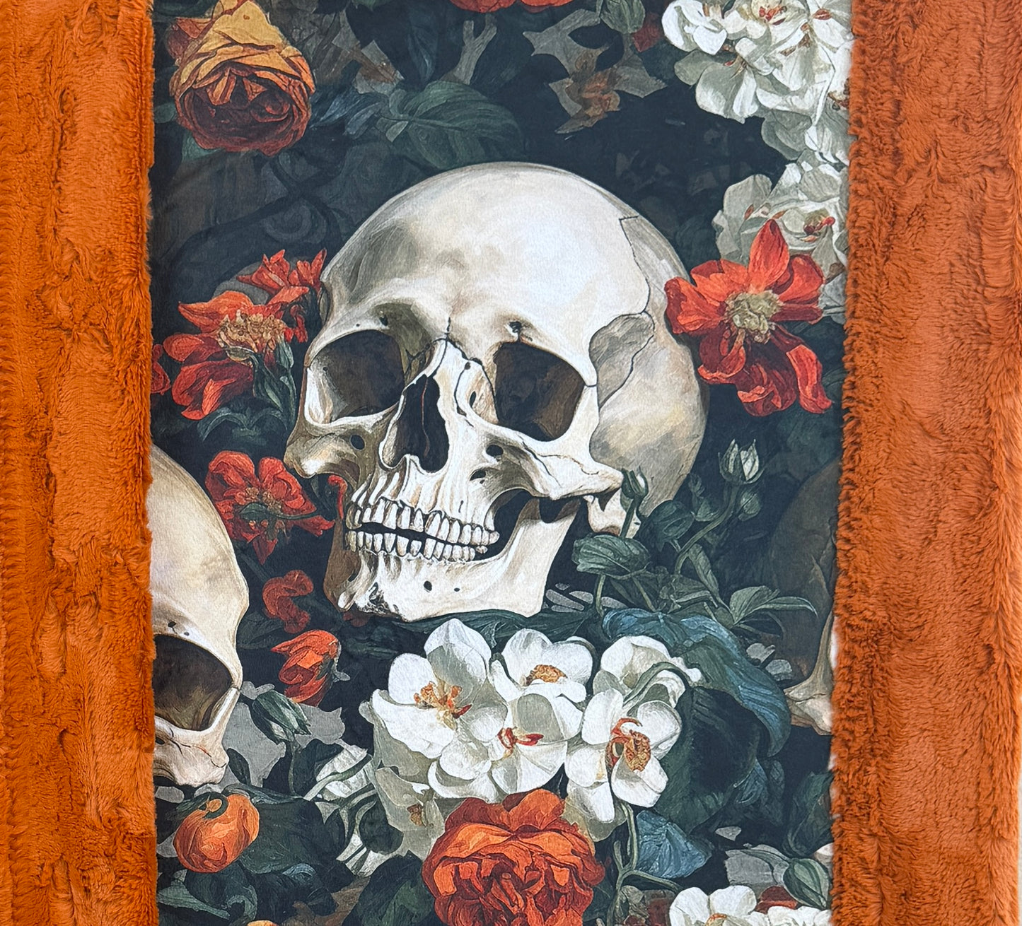 Skulls Floral on Fire Luxe Large 57x79 Minky Blanket