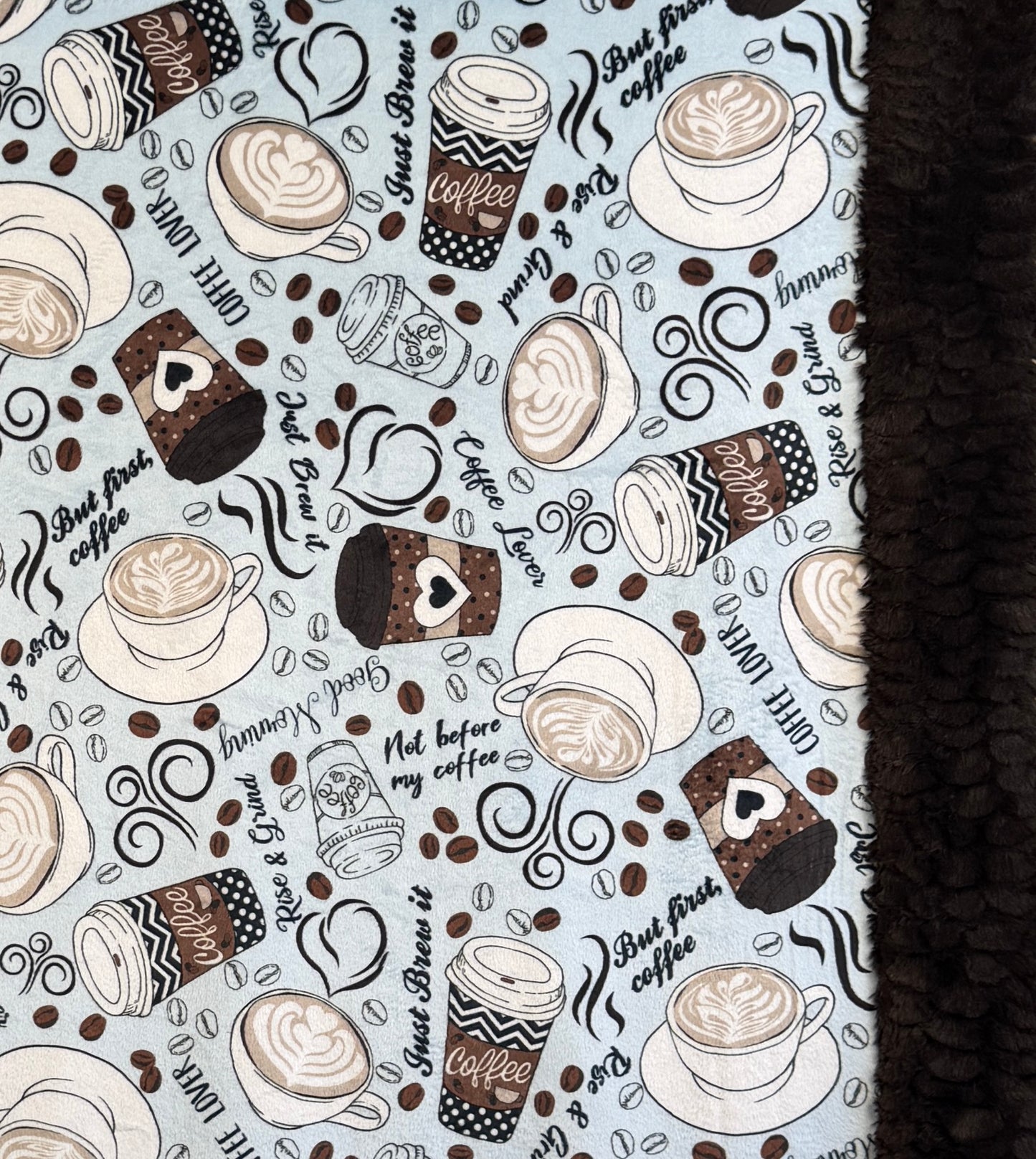 Rise & Grind on Espresso Luxe X-Large Minky Blanket Set with Pillowcase 55x81