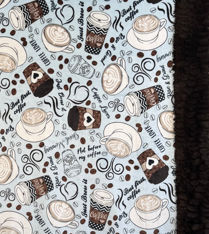 Rise & Grind on Espresso Luxe X-Large Minky Blanket Set with Pillowcase 55x81