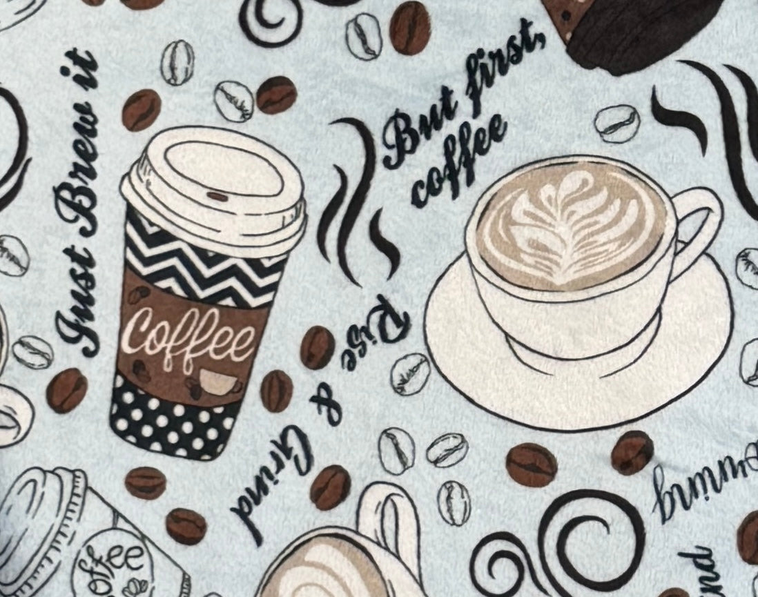 Rise & Grind on Espresso Luxe X-Large Minky Blanket Set with Pillowcase 55x81