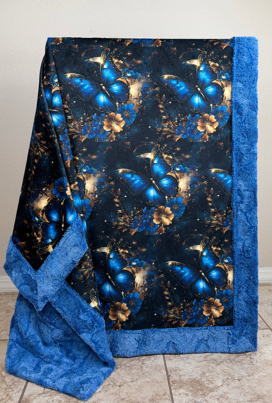 Butterflies on Electric Luxe Large 55x79 Minky Blanket
