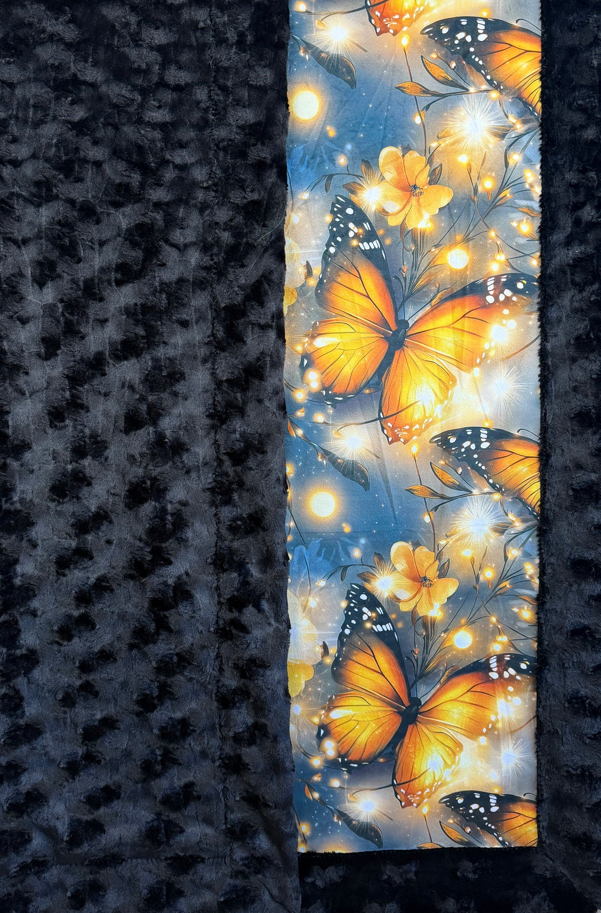 Monarch Butterflies on Black Luxe Large Minky Blanket 55x79