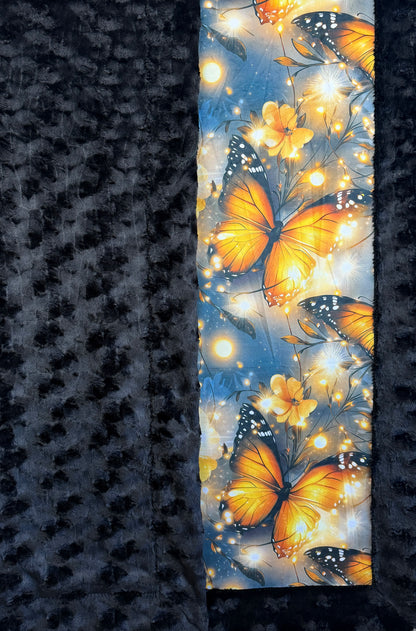 Monarch Butterflies on Black Luxe Large Minky Blanket 55x79
