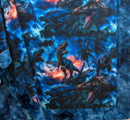 Dinosaurs on Pacific Blue Luxe Large Minky Blanket 55x79