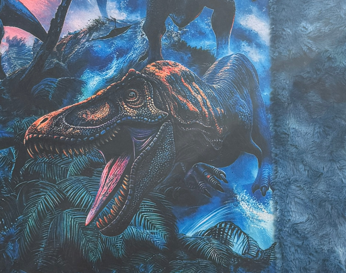 Dinosaurs on Pacific Blue Luxe Large Minky Blanket 55x79